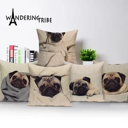 High Quality Pug Dog Cushion cover White Outdoor Cushions Custom Linen Throw pillows Animal Pillow Decorative Home Cushion cover
