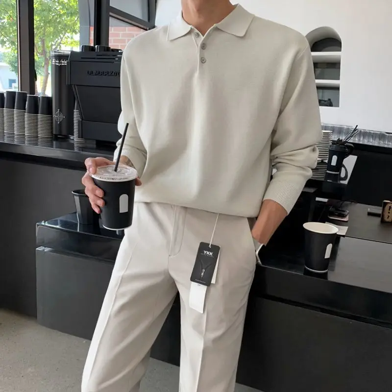 

Luxury Elegant Knit Sweater for Men Korean Fashion Male Fall and Winter Pullover Polo Loose Long Sleeved Pullover Clothing M80