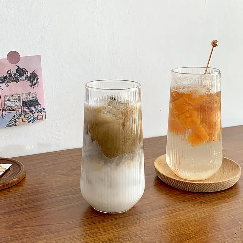 Heat-Resistant Rib Luxury Coffee Glass Water Cups Vertical Stripes Tea Mug for Drinking Milk Beer Wine Juice Tumblers Cup Party