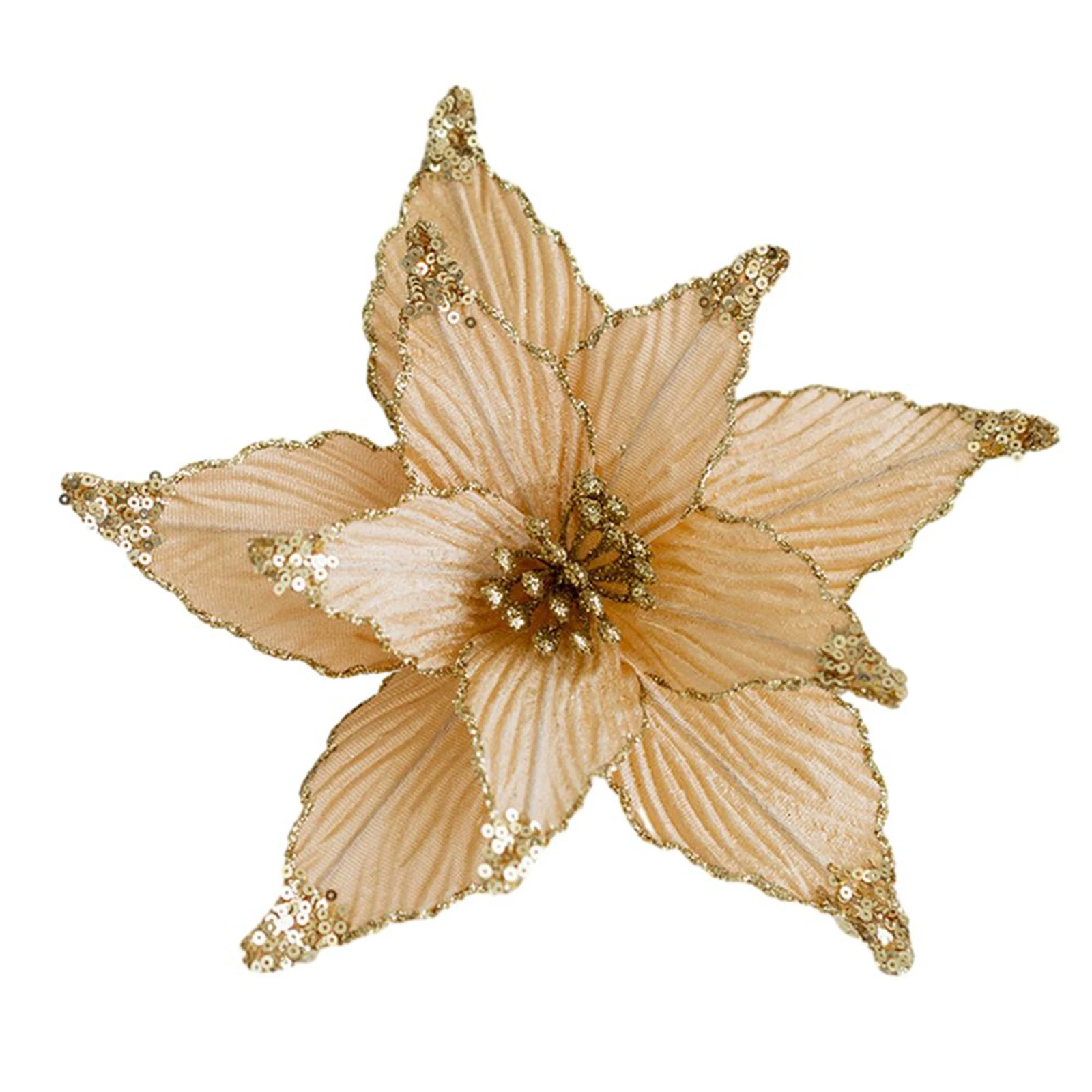 

25cm Christmas Poinsettia Glitter Flower Hanging Christmas Tree Ornaments Xmas Party Tree Decoration Christmas Goods