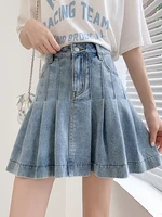 New Summer 2024 Plus Size Denim Skirt Women High Waist Pleated Large Size A Line Mini Jean Skirt Women Streetwear Saia Hot Sale