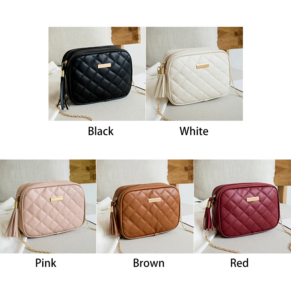 Women Shoulder Bag Rhombus Embroidered Solid Color Chain