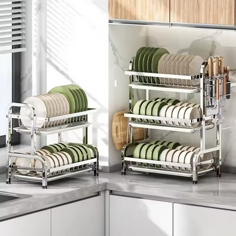 Dish Drying Rack 3 Layer with Utensil Holder for Kitchen Storage