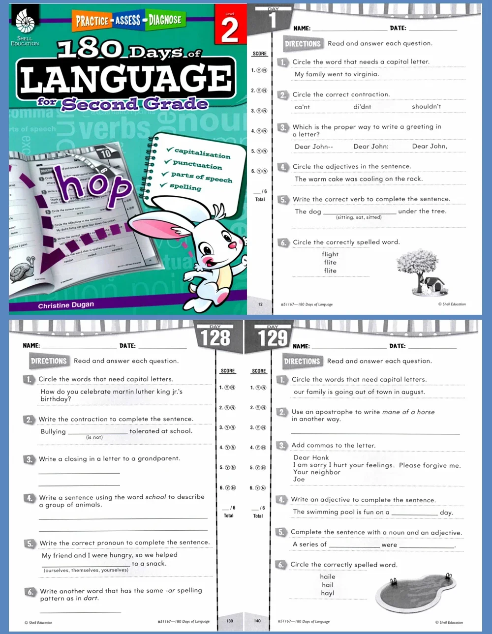 Children 180 Days of Language Level K- 6 Build Grammar Skills Reading Comprehension Skills Practice Workbook for Kid 4