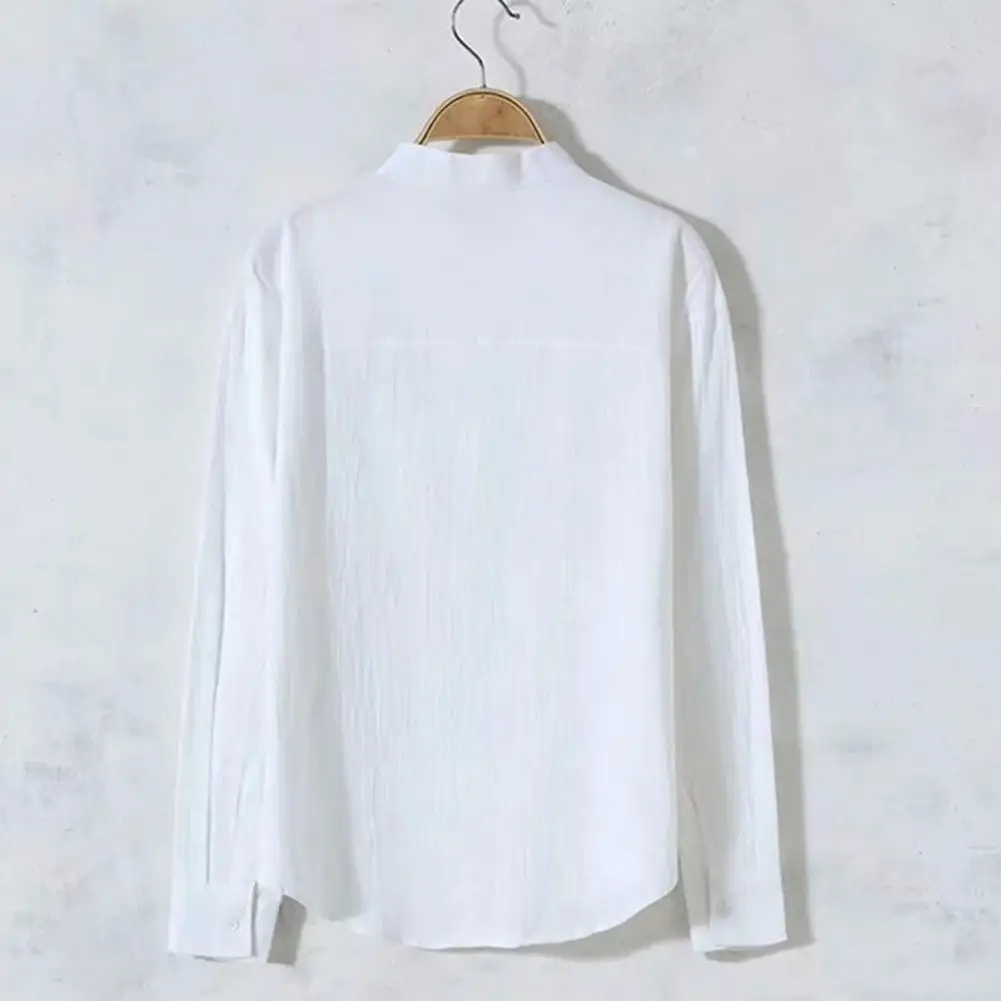 

Men Shirt Stylish Men's Stand Collar Shirt Breathable Soft Casual Mid-length Top for Spring Fall Casual Men Shirt