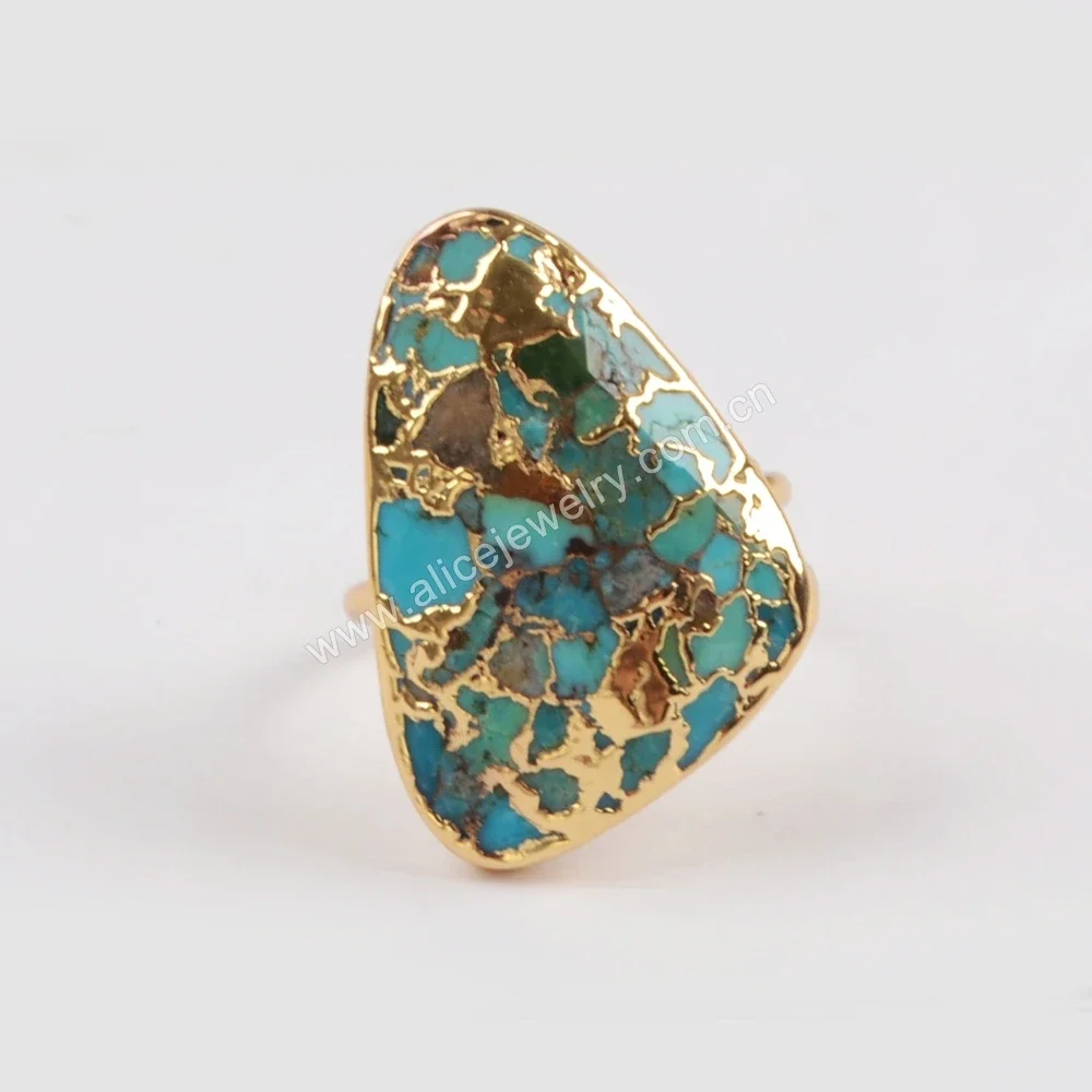 

Vintage Retro Irregular Turquoise Rings Boho Golden Plated Geometry Open Finger Ring For Women Party Jewelry Gifts Accessories