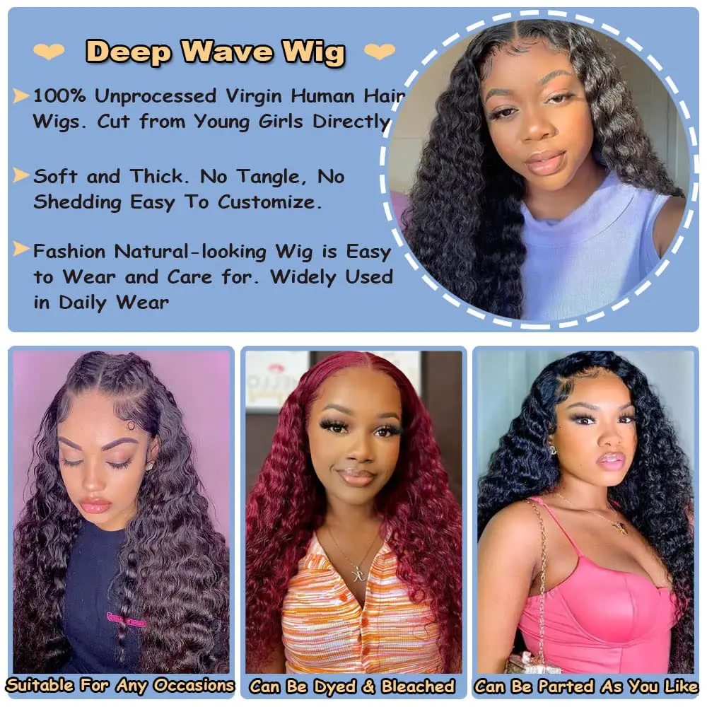 30 Inch Deep Wave Frontal Wig HD Transparent Lace Front Human Hair Wigs Brazilian Full Deep Curly Human Hair Wig