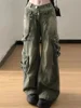 Loose Retro Washed Cargo Jeans Streetwear Women Zipper Baggy Pants Hiphop Straight Pants Multi-pocket Wide Leg Jeans Women 2