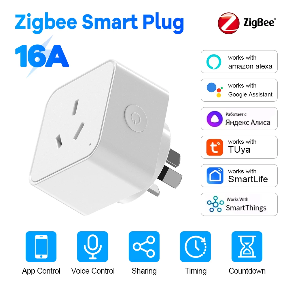 Zigbee AU Smart Plug 16A ซ็อกเก็ตไฟฟ้าควบคุมเสียงปลั๊ก Energy Monitor รีโมทคอนโทรลจับเวลา Alexa Google Assistant 1