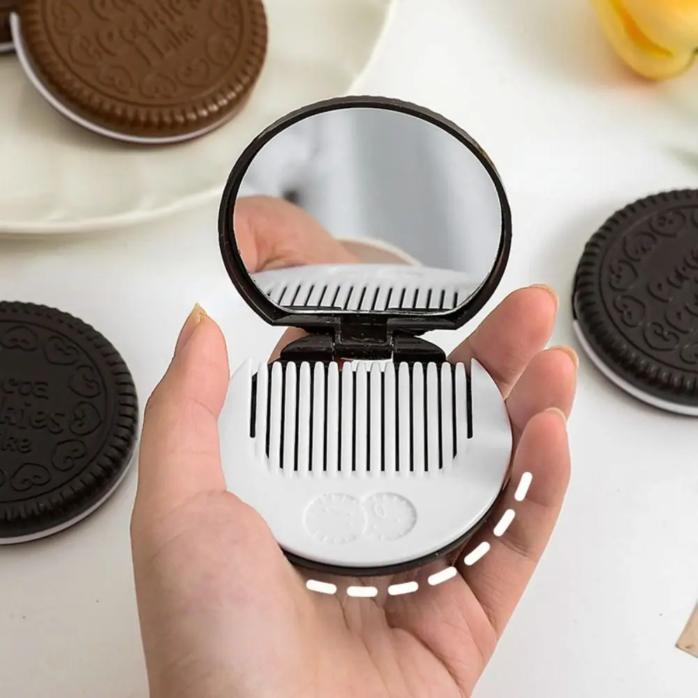 Mini Chocolate Cookie Mirror Vanity Mirror Biscuits Shape Folding Compact Pocket Mirror Hair Styling Tool Hairdressing