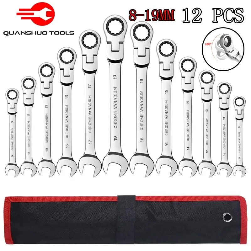 

Flex Head Ratcheting Wrench Set Combination Ended Spanner kits Chrome Vanadium Steel Hand Tools Socket Key Ratchet Wrench set