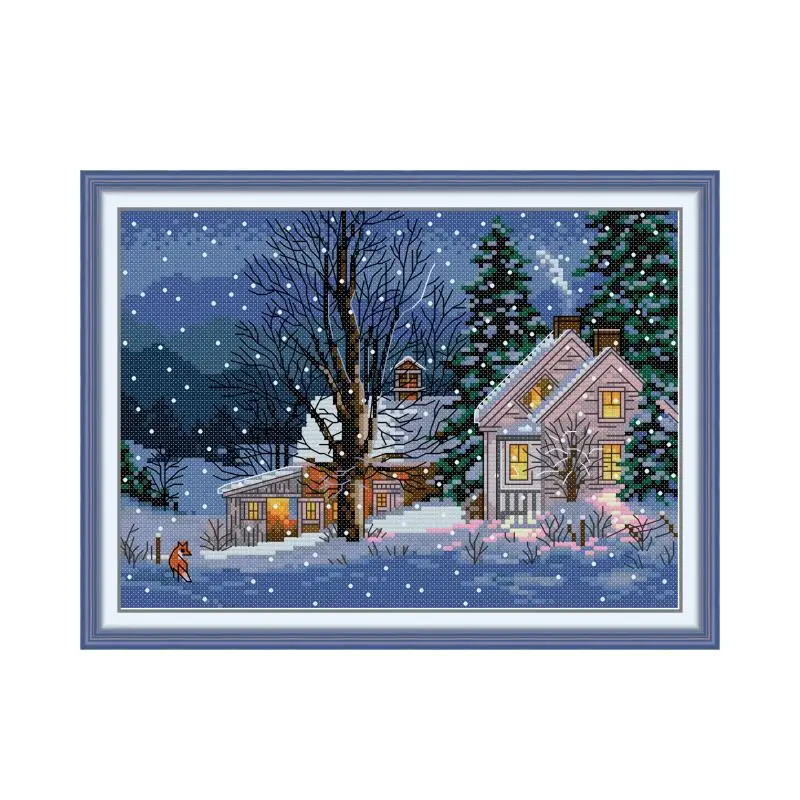 Snowy Night Cross Stitch Kit Aida 14ct 18ct Count Canvas Stitches Embroidery DIY Handmade