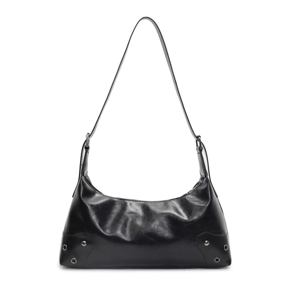 Women Retro Rivet Shoulder Bag PU Leather Vintage Casual Handbags Large Capacity Soft Leather Armpit Bag Ladies Work Bag