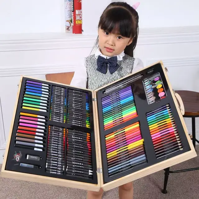 180PCS/Set Art Set Oil Pastel Crayon Colored Pencils Marker Pens Watercolor Paint Painting Drawing Kit Christmas Gift for Kids 1