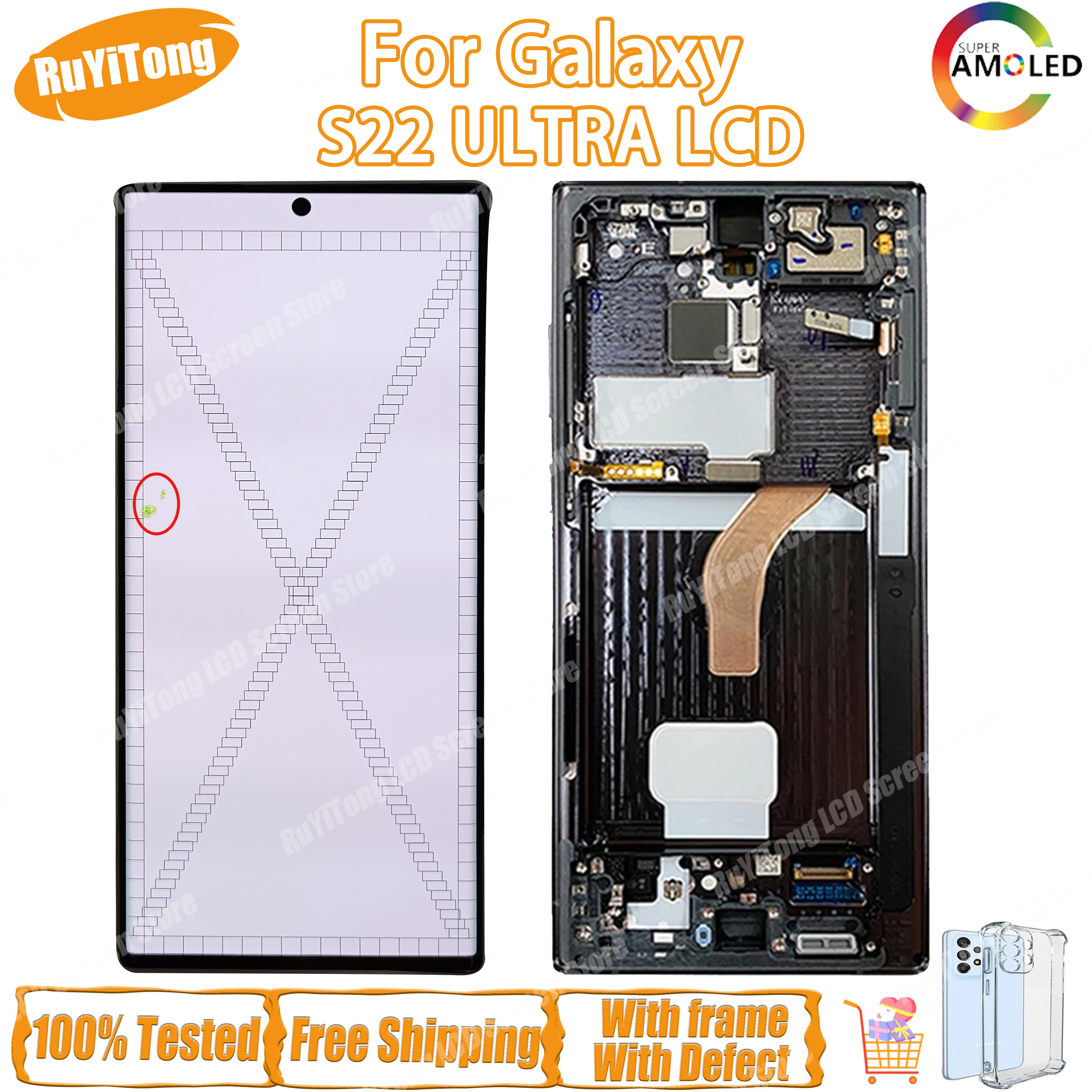 6.8'' AMOLED Frontal Display For Samsung S22 Ultra LCD Touch Screen ...