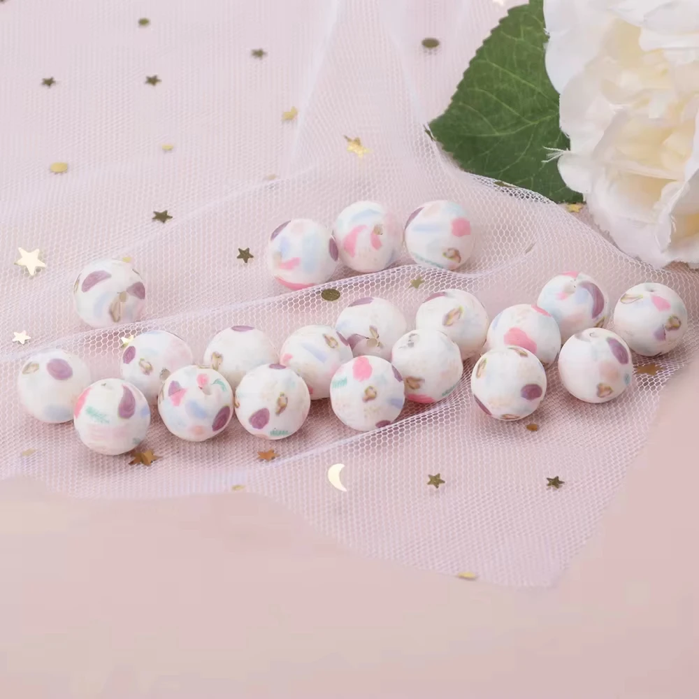 Description Picture 4 of itemLOFCA 10pcs 15mm printed silicone beads Colorful beaded Baby Teething glue DIY Jewelry bracelet Key beaded personality bracelet