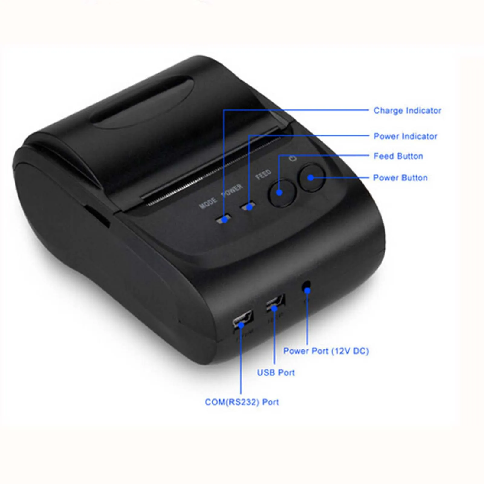 58mm 감열 프린터 100km TPH 배송 라벨 프린터 48mm 인쇄 폭 90mm/s 고속 1500mAh 배터리 (시장용)