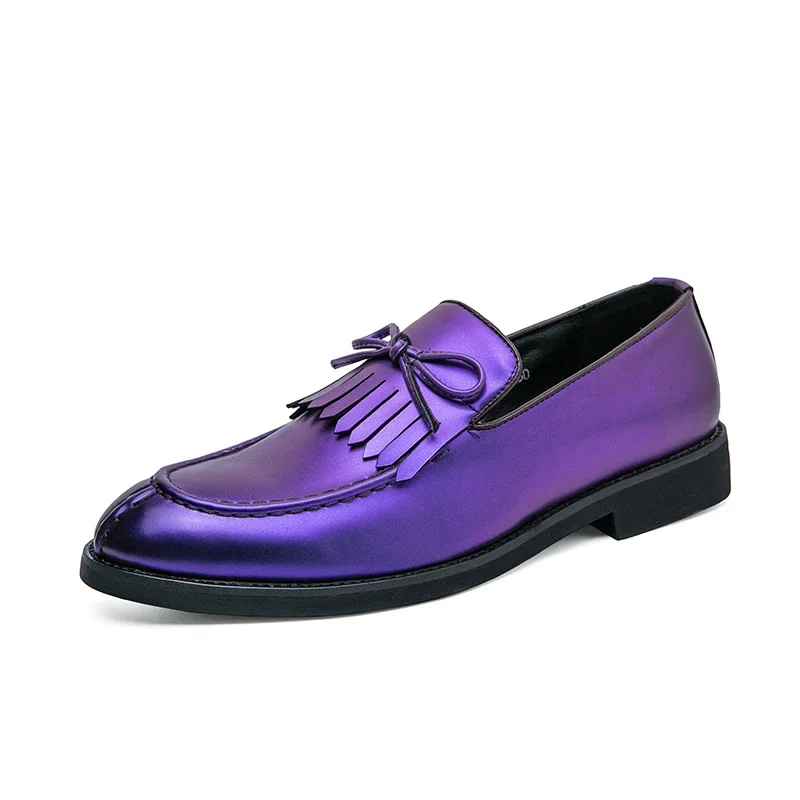 

Luxury Brand Men's Leather Shoes New Banquet Dress Shoes Men's Trendy Casual Shoes Purple High-end Men's Business Shoes