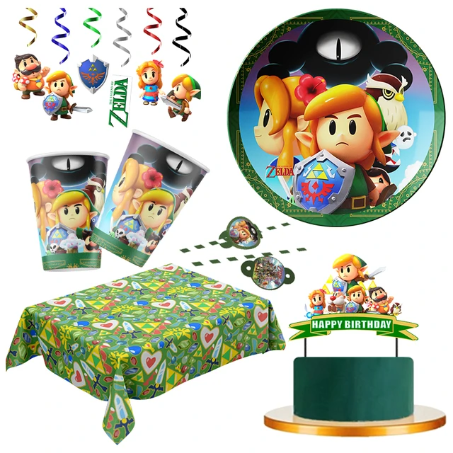 ZELDA Themed Kids Birthday Party Supplies ZELDA Themed Disposable Cutlery  Plates Cups Tissue Background Decor Baby