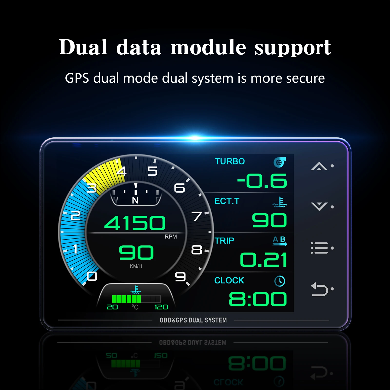 XS HUD 게이지 자동차 다기능 OBD+GPS 계기판 LED 스크린 속도계 터치 버튼 알람 기능 타입-C 연결