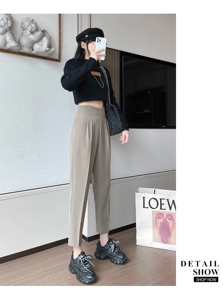 sweatpants Fashion Female Pants Spring 2022 Straight Black Khaki Trousers Suits Formal Casual S-XL New Women's Casual Harem Pants Harajuku flare pants