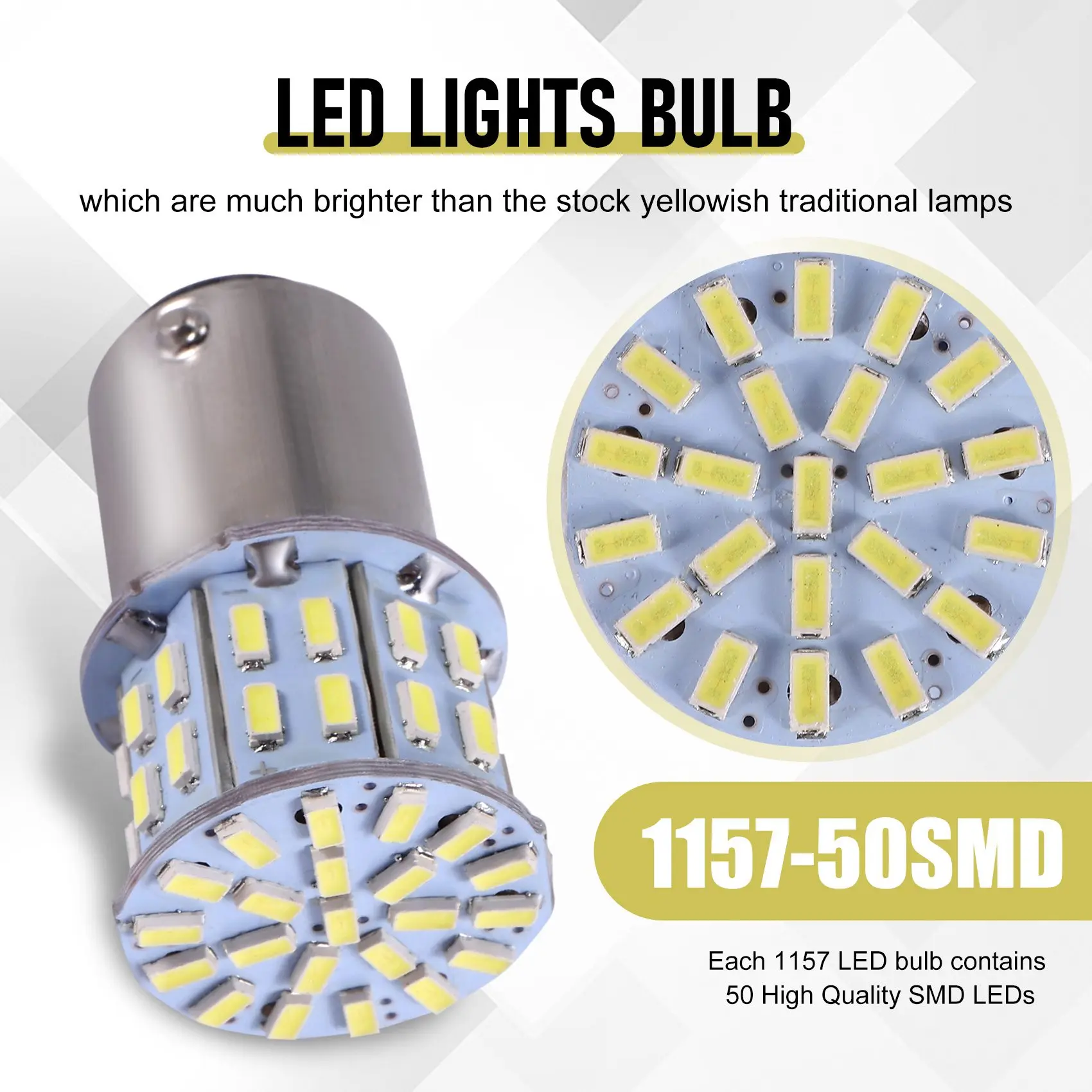 Bike Rear Light Car Halogen Light Bulb 2Pcs 6000K White 1157 50SMD Tail Brake LED Lights Bulb BAY15D 12V