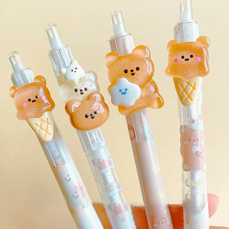 2pcs Kawaii Ice Cream Bear Mechanical Pencils Cute Automatic Pencils Korean Stationery Kids Drawing Writing Tool Office Supplies