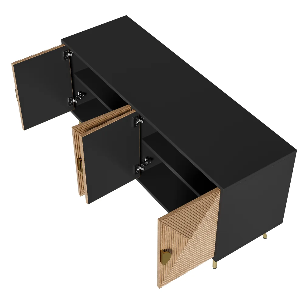 160 cm großes modernes Sideboard, 4 Türen, goldfarbene gebürstete Griffe und hochglänzende Tischbeine, ideal für Wohnzimmer, Esszimmer oder Schlafzimmer – Detail 14
