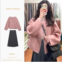 Plus Size Pink Woolen Coat Short Women's Autumn Winter Fashion Korean Style Vintage Plaid Coat Sweet Fresh Style Five Sleeve ...