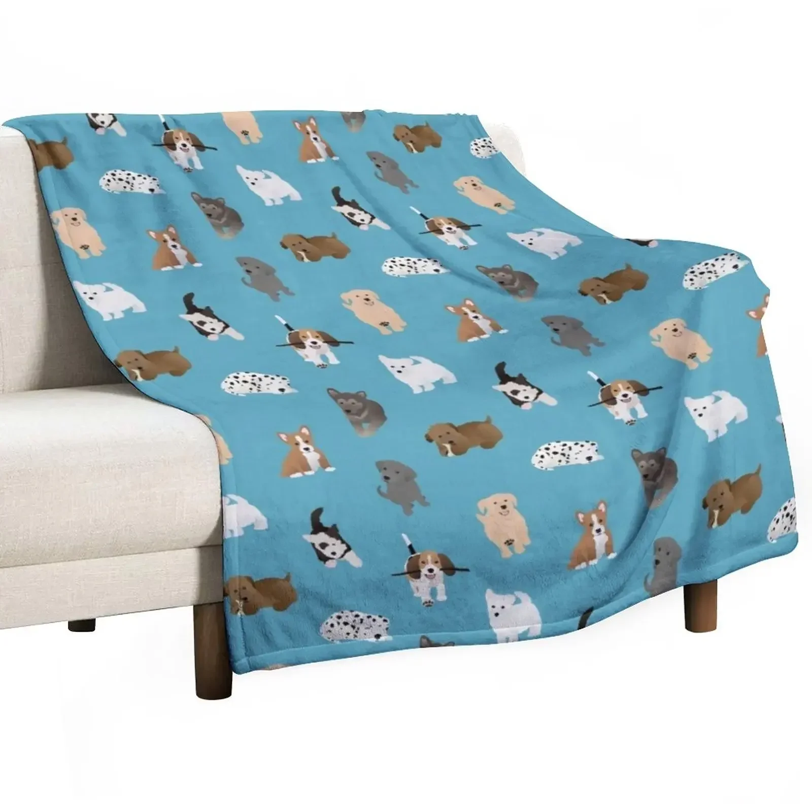 

puppies (blue) Throw Blanket Decorative Sofas Luxury Brand Blankets