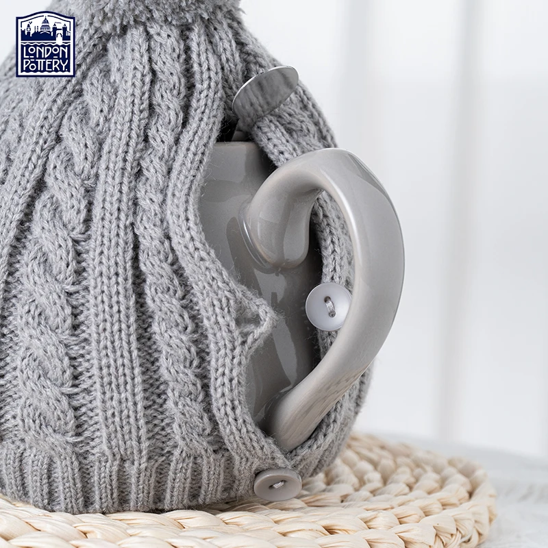Teapot Insulation Cover London Pottery Teapot Tea cosy Grey Wool Knit Cover