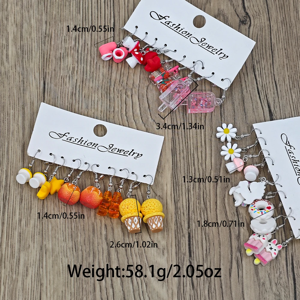Hot selling 30pcs resin earring set in Europe and America, color simulation cute cartoon creative girl earrings 6