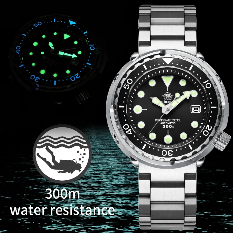ADDIESDIVE Men Tuna Dive Watch 300M Diver Watches Sapphire Crystal C3 Super Luminous NH35 Automatic Mechanical Watch