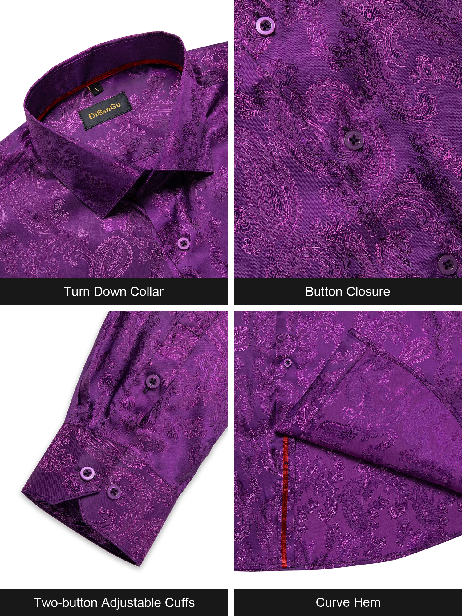 Fashion Purple Men Shirt Party Shirts For Man Wedding Solid Turn-down Collar camisas de hombre Spring Autumn Male Clothing Gifts