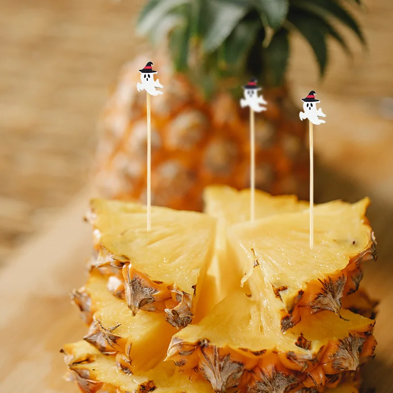 50/100Pcs Halloween Einweg Bambus Zahnstocher Kürbis Buffet Kuchen Obst Gabel Spieße Für Halloween Party Decor Cocktail Picks – Detail 6