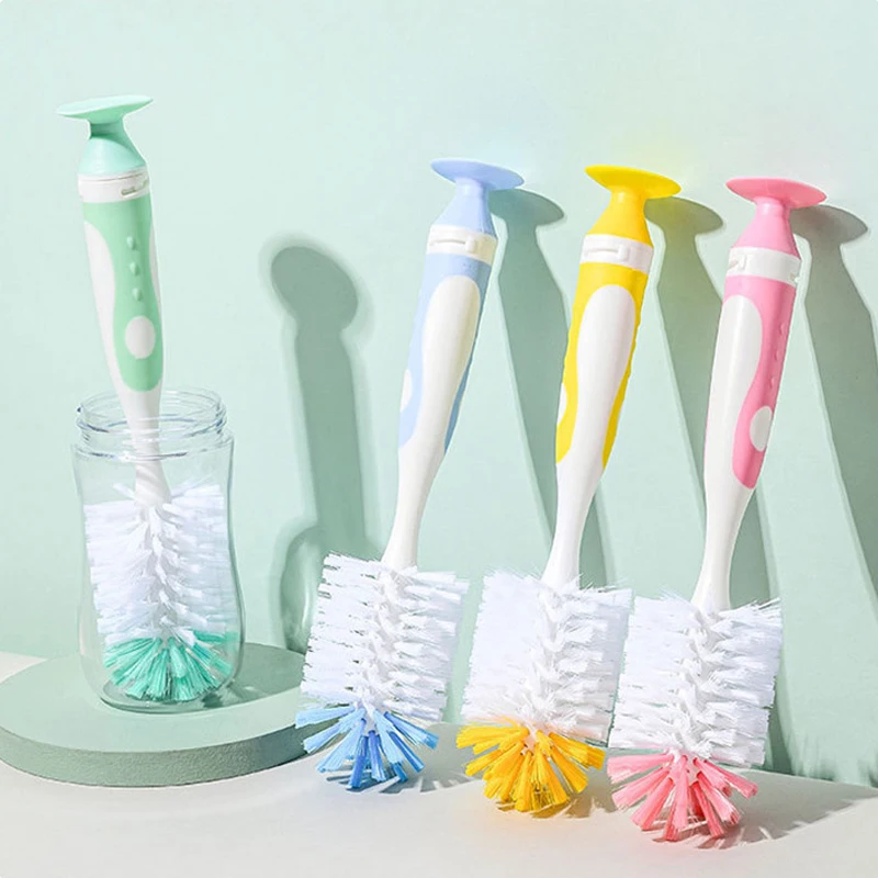 Description Picture 3 of item2 in 1 Silicone Suction Cup Baby Bottle Brush Nipple Brush Suction Tube Pacifier Nylon Bottle Cleaning Brush Feeding Clean Tool