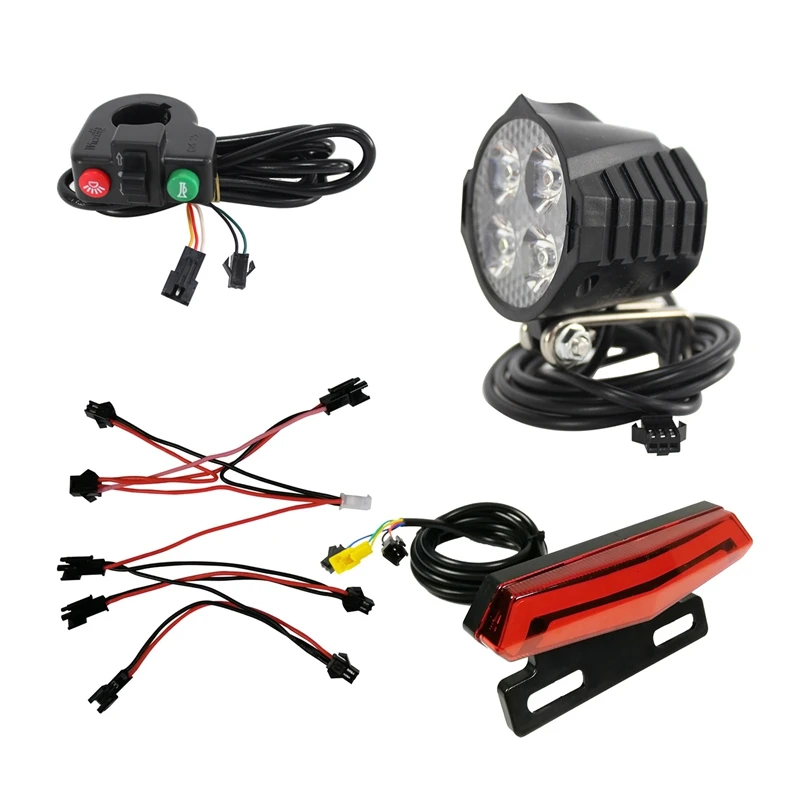 

Electric Bike 24/36/48V/60V Headlight Front Tail Rear Warning Lights LED Night Spotlight Head Light Lamp Cycling Ebike