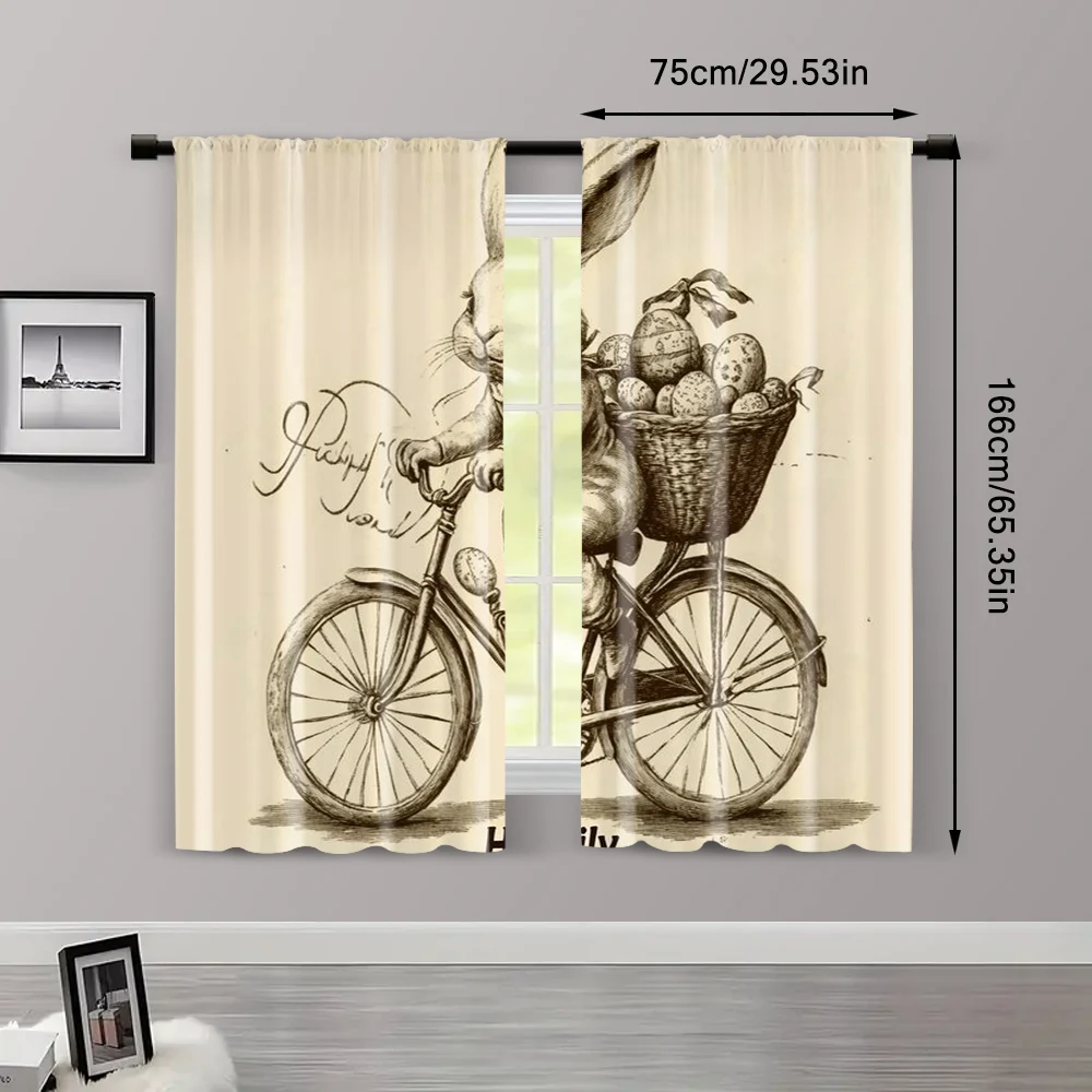 2pcs, Curtain Popular Whimsical Easter Bunny Versatile Durable Polyester (without rod) Holiday for Bedroom & Various Living 3