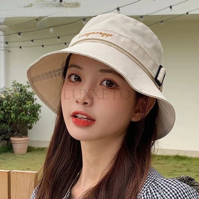 Summer Men Women Bucket Hat Letter Print Boonie Hat Solid Color