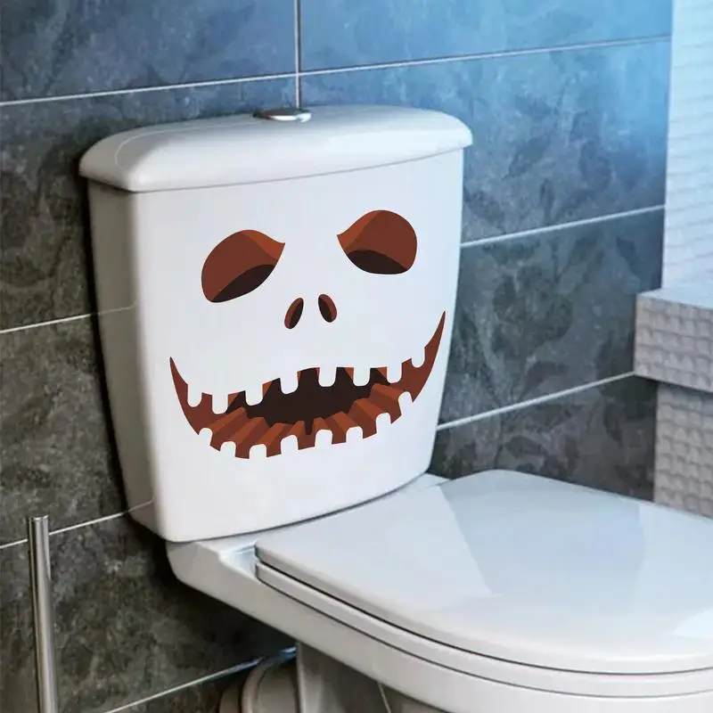 Halloween Toilet Seat Stickers Toilet Lid Stickers Seat Cling with Horror Pumpkins Self-Adhesive Bathroom Decal Removable