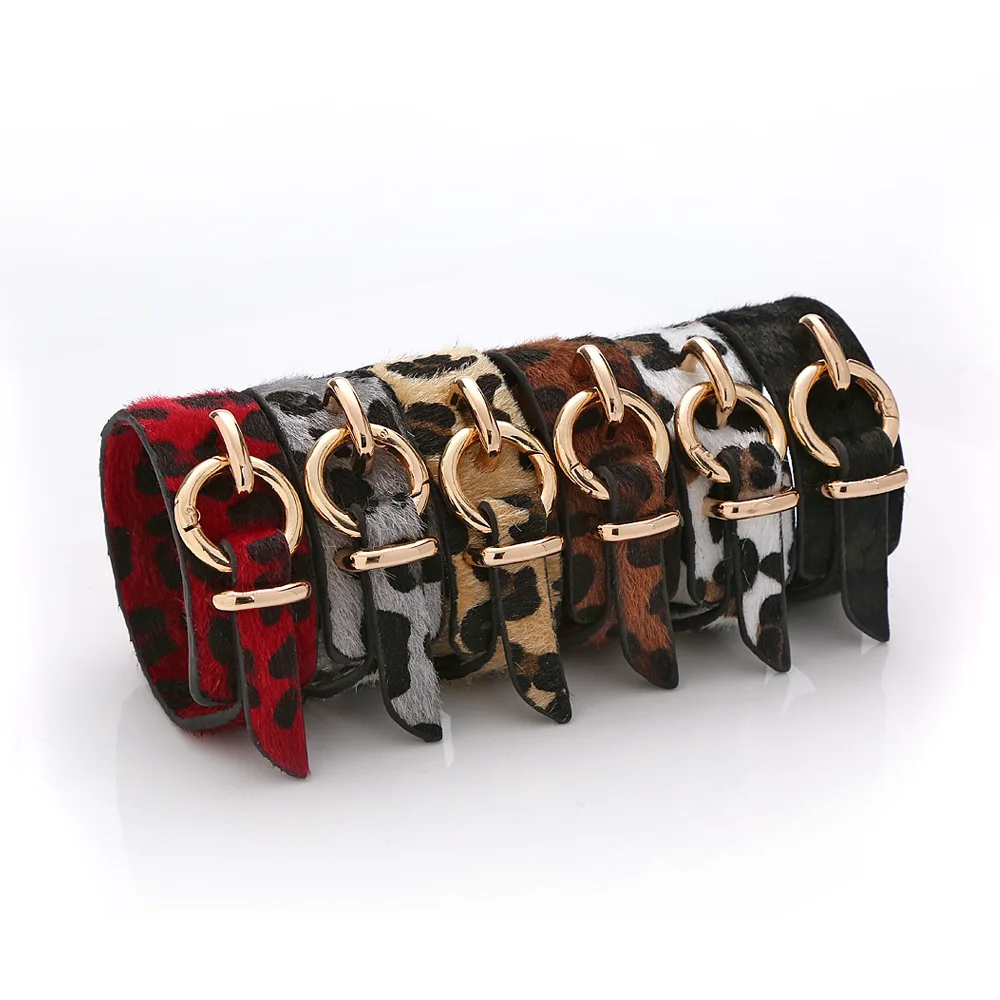 Bangle Bracelet Leather Bracelets Leather Bracelet Punk Style Double-sided Leopard Print Fur Leather Bracelets & Bangles For Women Girls