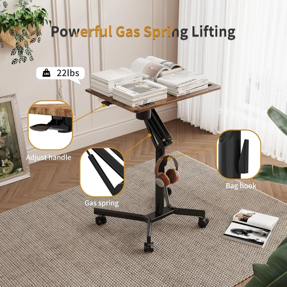 Mobile Standing Desk, 28 inch Small Height Adjustable Rolling Laptop Desk, Portable Sit Stand Desk 4