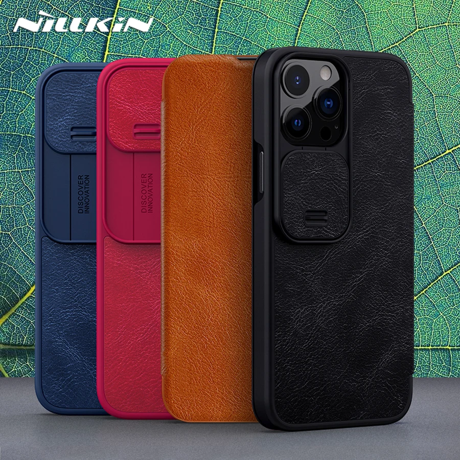 

NILLKIN Qin Case for Apple iPhone 13 Pro Max Case Camshield PU Flip Leather Case Card Slot Back Cover Cases for iPhone 13 Pro