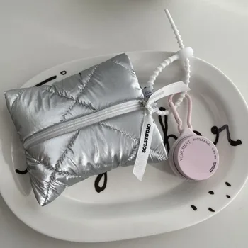 Mini borsa per cosmetici in cotone trapuntato Portamonete da viaggio con cerniera tinta unita Portamonete portatile morbido con cerniera Moda 1