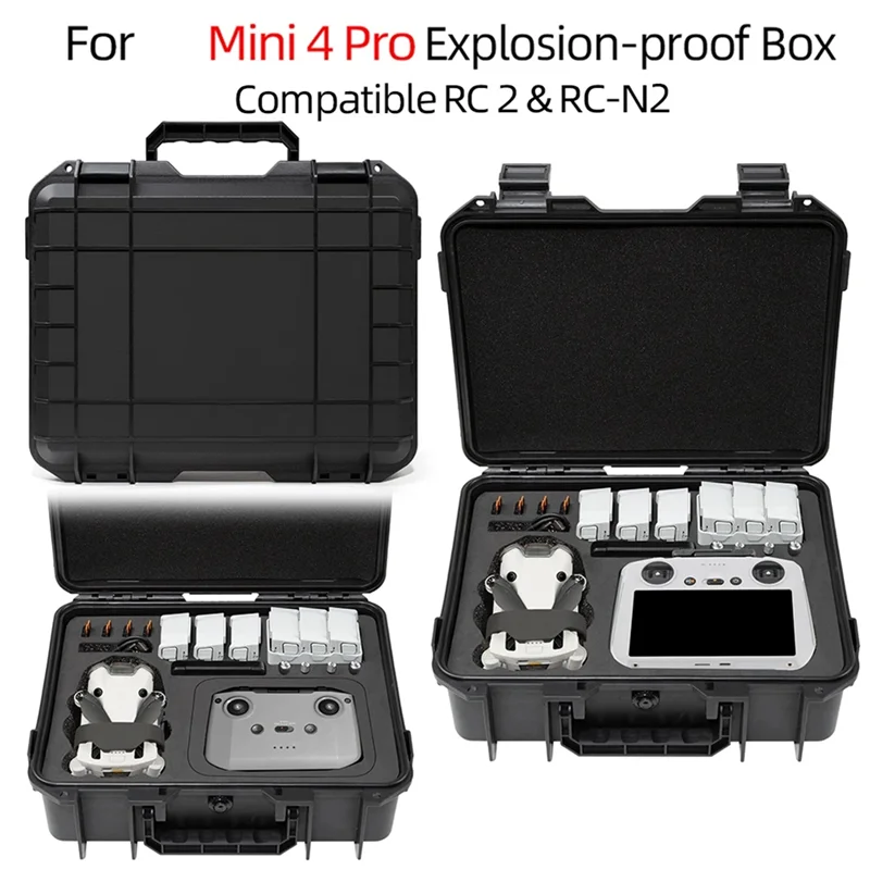 Intérieur de l'étui de protection rigide pour DJI Mini 4 Pro, mousse découpée sur mesure pour le drone et accessoires.