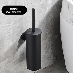 Sleek Black Wall-Mounted Stainless Steel Toilet Brush Holder (Black Wall)