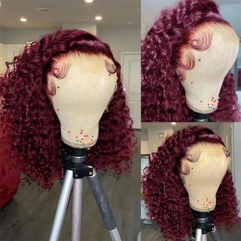 Curly Bob 99J Burgundy Lace Front Wigs 100% Human Hair 13x4 Lace Frontal Wig Red Short Deep Water Wave Wig Bob Lace Front Wigs