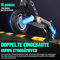 Trottinette électrique homologuée TODIMART G2 ABE, 48V 13Ah 500W, autonomie 40-60 km, vitesse 20 km/h, double amortissement, pneus de 10 pouces 5