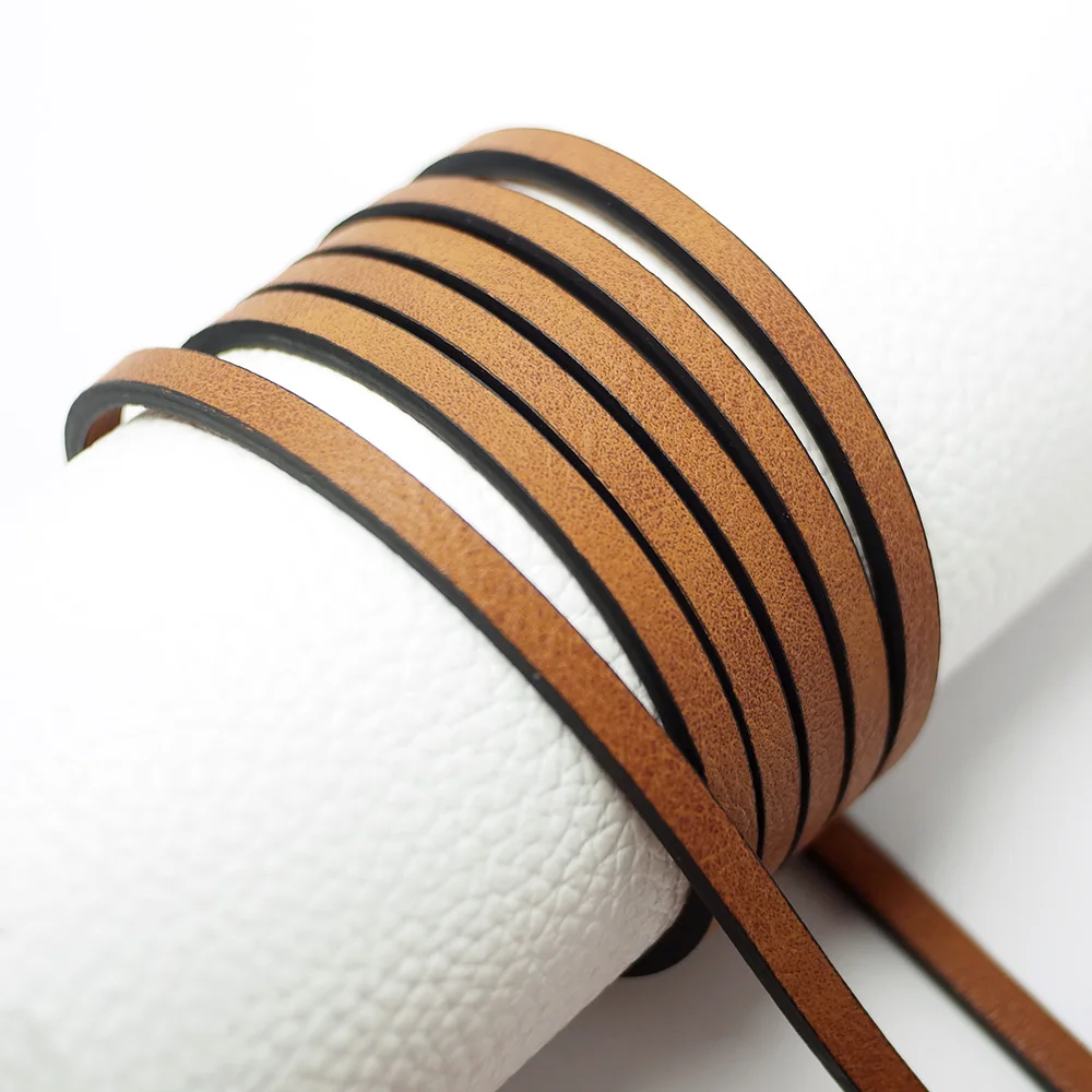 

1.15meter Brown Soft Leather Cord,Litchi Texture 5mm Leather Strip,Black Border Leather Belt Bag Handle,Bracelet Making