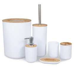 6-Piece Bamboo & Plastic Bathroom Essentials Set (WHITE)